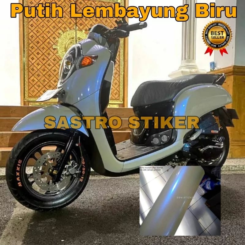 Sticker skotlet motor Lembayung biru/putih mutiara biru