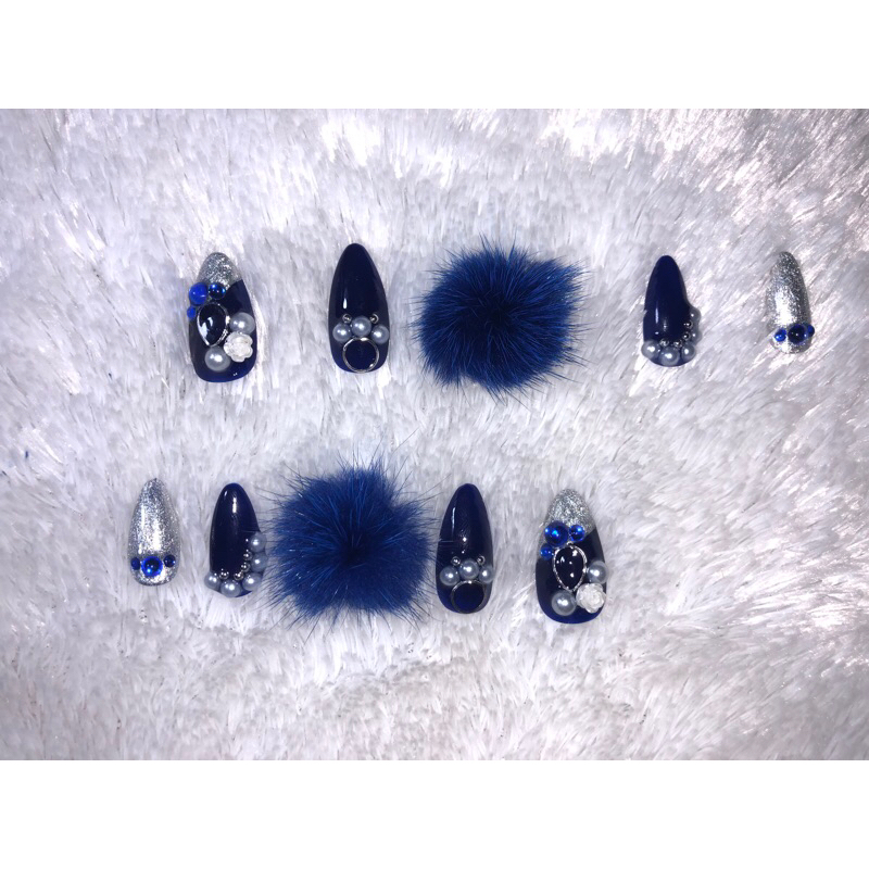 Kuku Palsu Wedding Biru Pompom