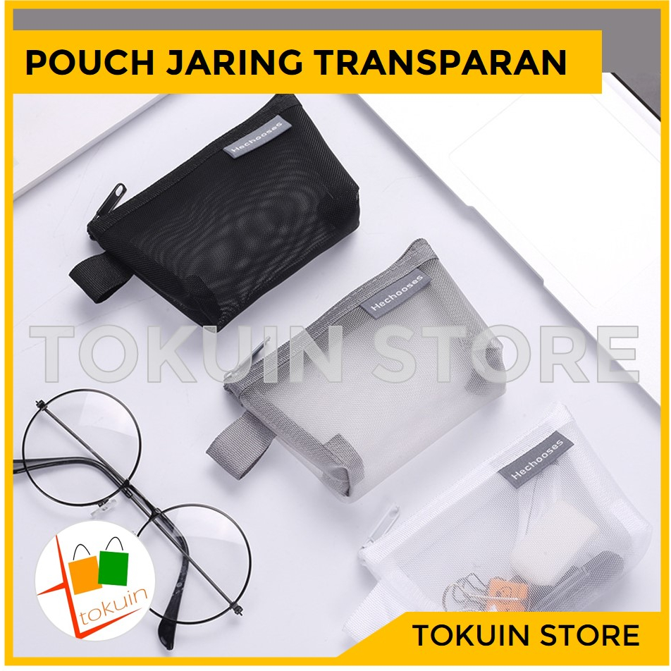

Pouch Mini Jaring Tas Tempat Pensil Kosmetik Dompet Koin Transparan