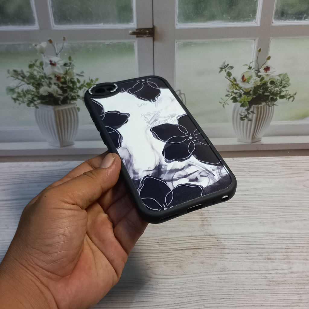 Casing Vivo 1601 1602 1612 1713 1719 1609 Softcase Oval Black Motif Black Flower Vivo V5 V5s V5 Lite