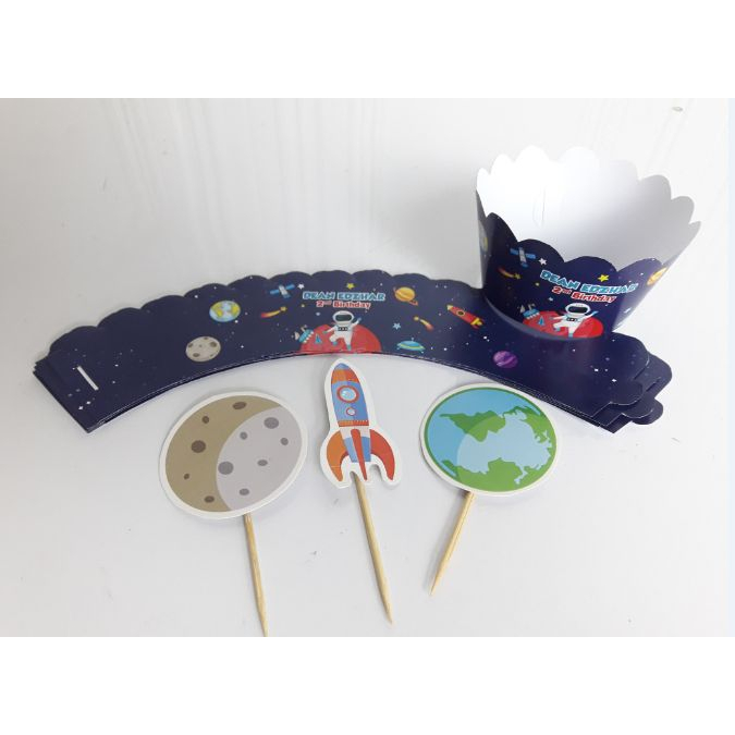 cupcake topper wrapper space / hiasan cupcake custom astronot / cupcake topper wrapper custom astron