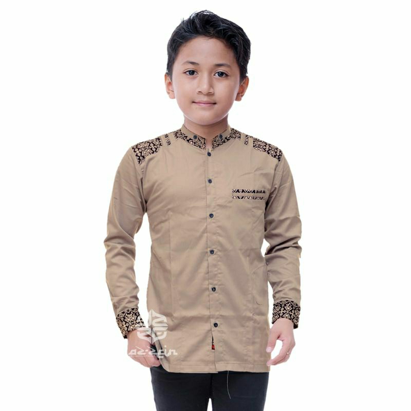 baju Koko kombinasi batik lengan panjang anak sd-smp