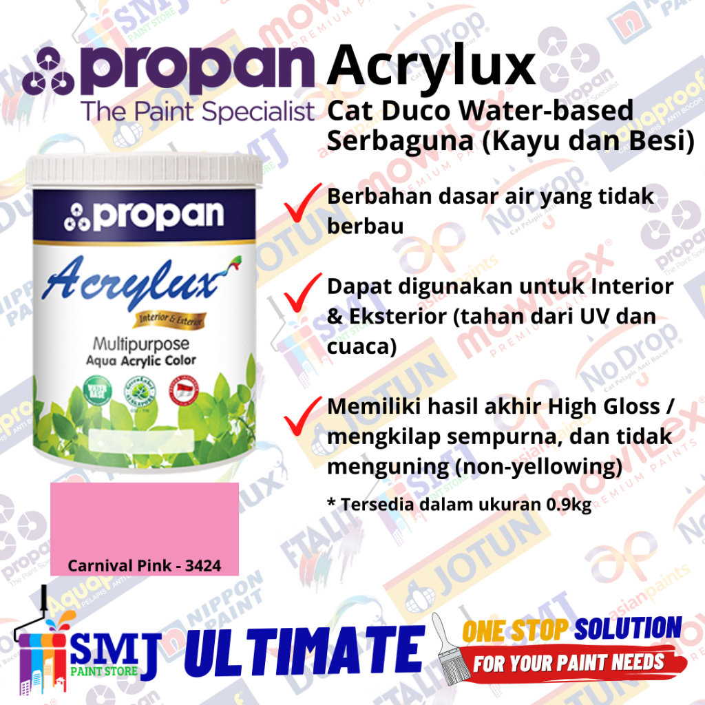 Cat Duco Water Based Besi Kayu PROPAN ACRYLUX Carnival Pink 1kg
