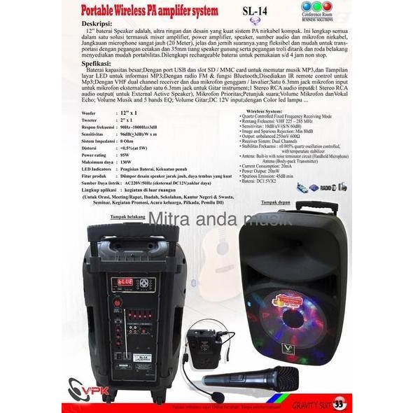 Speaker Protable Aktif VPK SL14 SL-14 SL 14 Speaker 12 Inchi Original