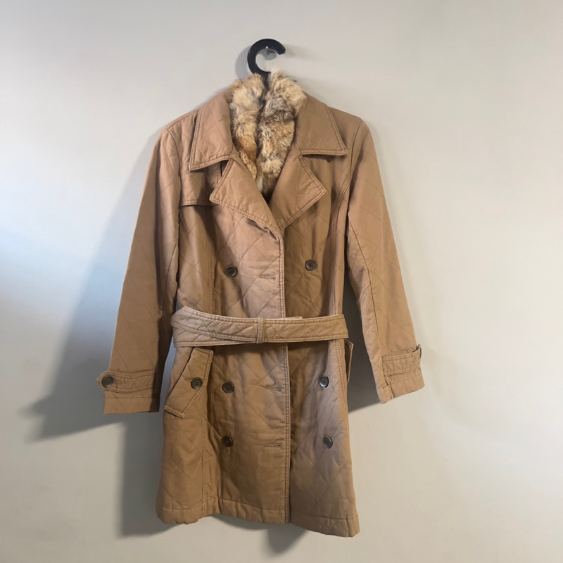 Fur Long coat outerwear outer bulu blazer panjang belt bahan canvas premium tebal warna brown beige