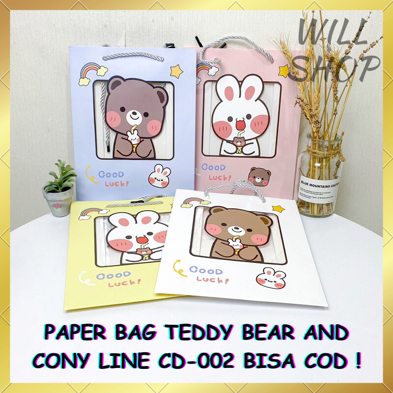 

CD - 002 PAPER BAG MOTIF TEDDY BAER AND CONY LINE / GODDIE BAG TAS KADO KEKINIAN BISA GROSIRAN COD