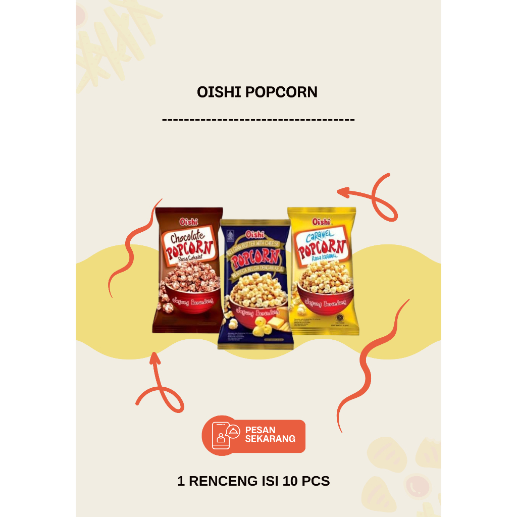 

Oishi Popcorn Coklat/Caramel/Mentega Keju 1 renceng isi 10 pcs