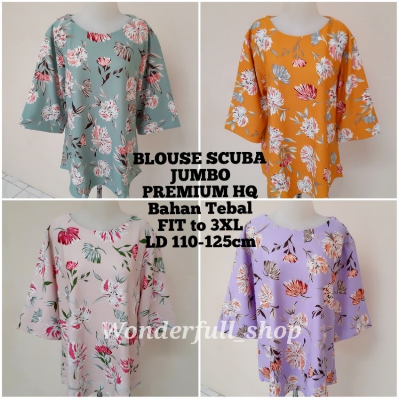 BLOUSE SCUBA JUMBO BAJU ATASAN WANITA SCUBA PREMIUM BIG SIZE MOTIF BUNGA 2