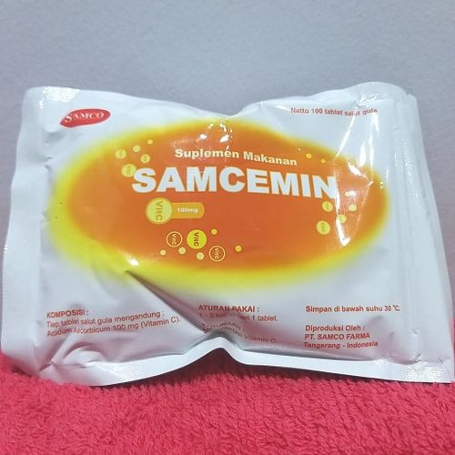 banda aceh per sachet / sak / zak Samcemin Vitamin C salut gula 100mg. 1 sachet isi 100 tab. Tidak i