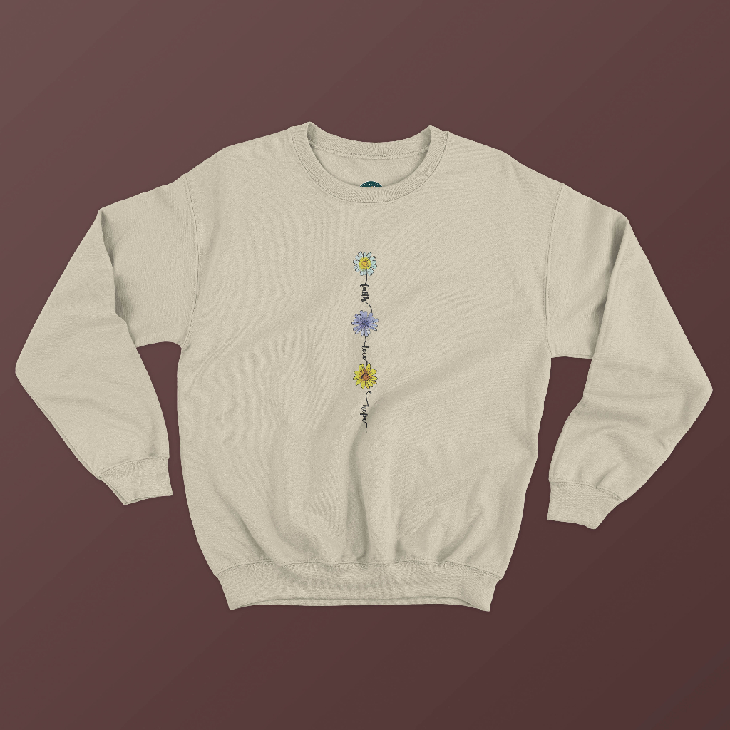 Flower Sweater Crewneck By Elysian - Beige - Flower