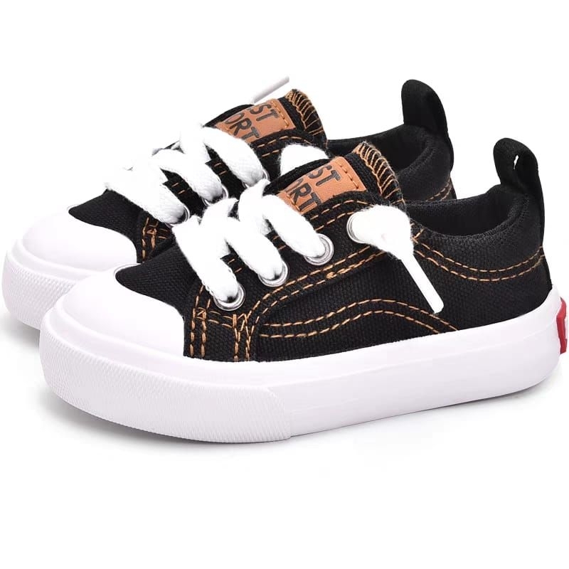 sepatu spatu sneaker anak sekolah tk sd warna hitam / sepatu flat sekolah anak perempuan laki laki t