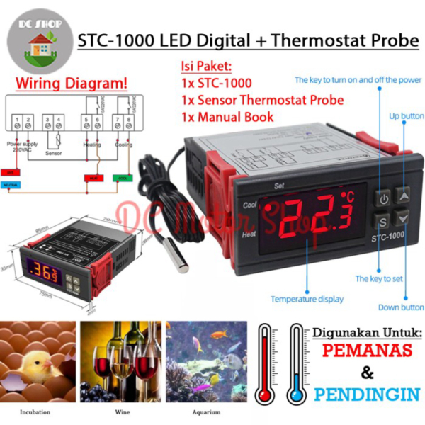 

Jual STC-1000 Temperature Digital Controller Thermostat Heating and Cooling - 220VAC Limited
