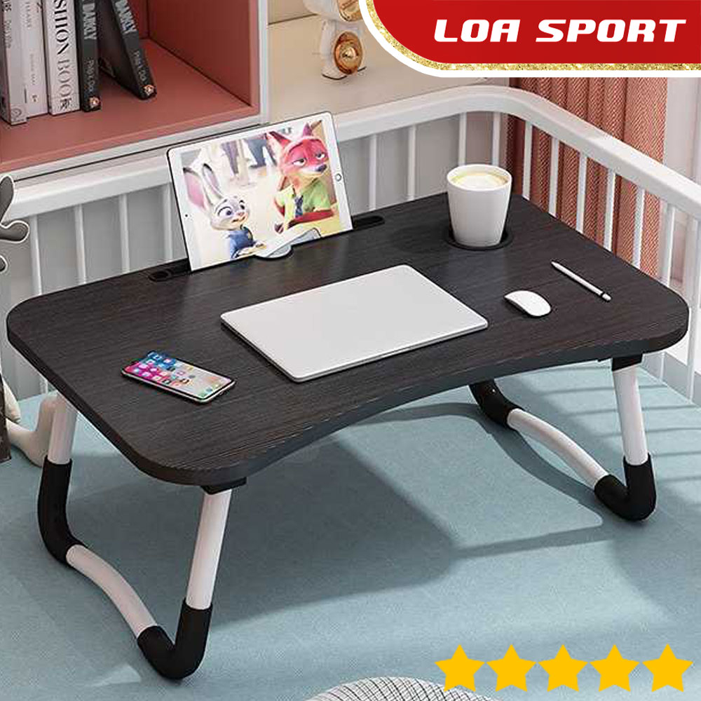 Meja Belajar Anak Lipat Kayu Ergonomis Kaki Besi Slot Multifungsi