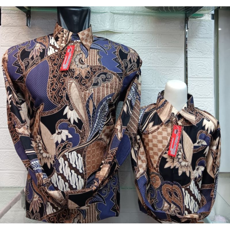 Planet Batik Store,Baju Batik Couple Anak dan Ayah Laki laki Pria Lengan Panjang Warna Pich Rose Gol