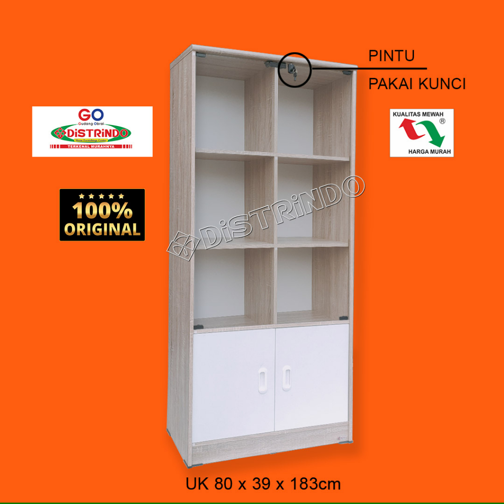 DISTRINDO Lemari Hias / Showcase Minimalis / Lemari Buku Kaca