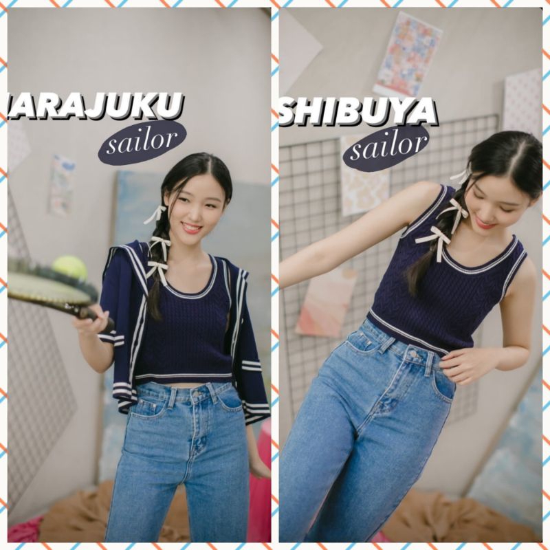 BebePlum (NEW) : SET Harajuku Sailor Top & Shibuya Knit Tank in Sailor