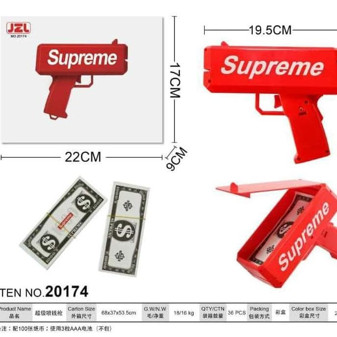 Mainan Anak Supreme Gun Mainan Pistol Uang Mainan Cash Toy Money Gun