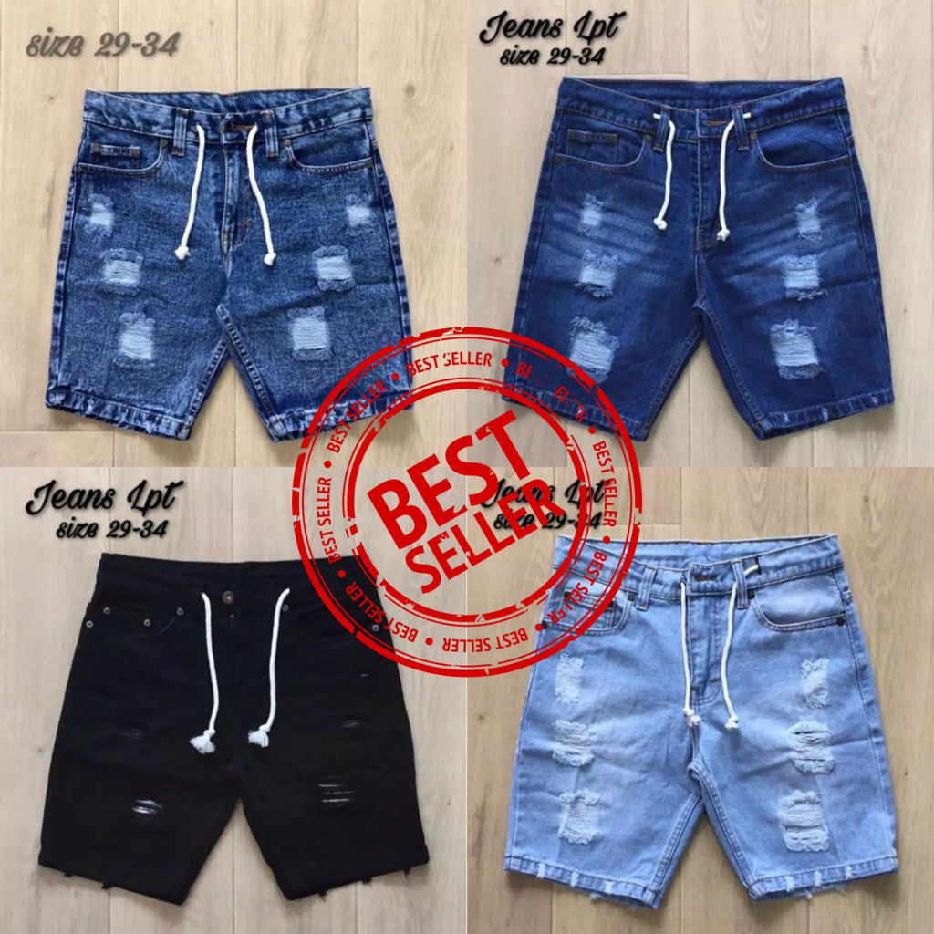 Celana Jeans pendek sobek pria celana jeans cowok sobek
