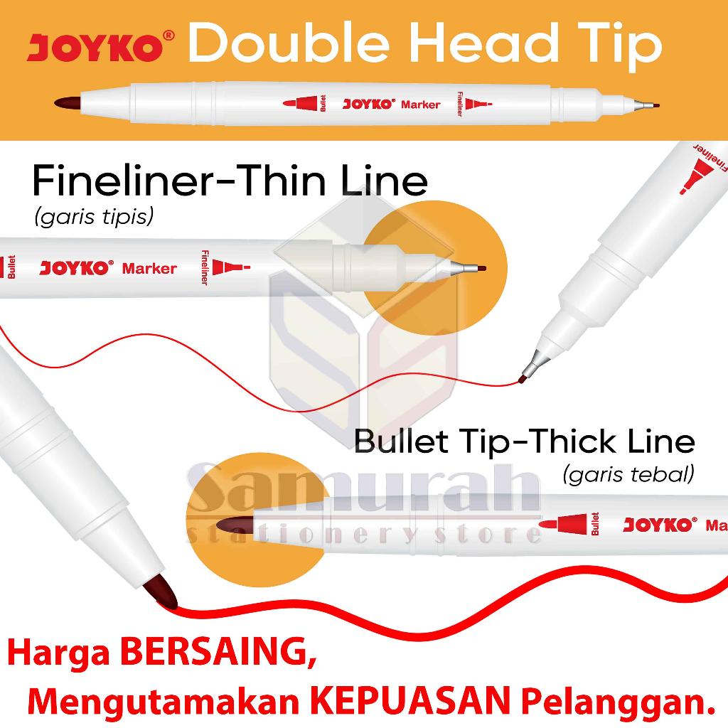 

RB Spidol Marker Joyko MK 64 / 2 Mata Pena Tipis - Tebal / Double tip Fineliner - Bullet Tip / Hitam