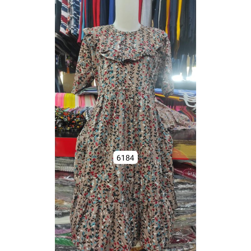 DASTER KERUT PENDEK/DASTER KERUT DADA BALI / ALL SIZE L WARNA RANDOM BAHAN RAYON MOTIF BUNGA GANTUNG