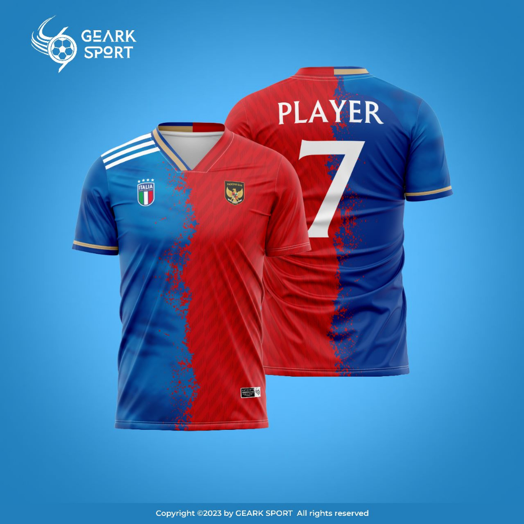 BAJU JERSEY SEPAK BOLA / FUTSAL TERBARU MOTIF ITALIA X INDONESIA FULL PRINTING FREE NAMA DAN NOMOR PUNGGUNG TERLARIS