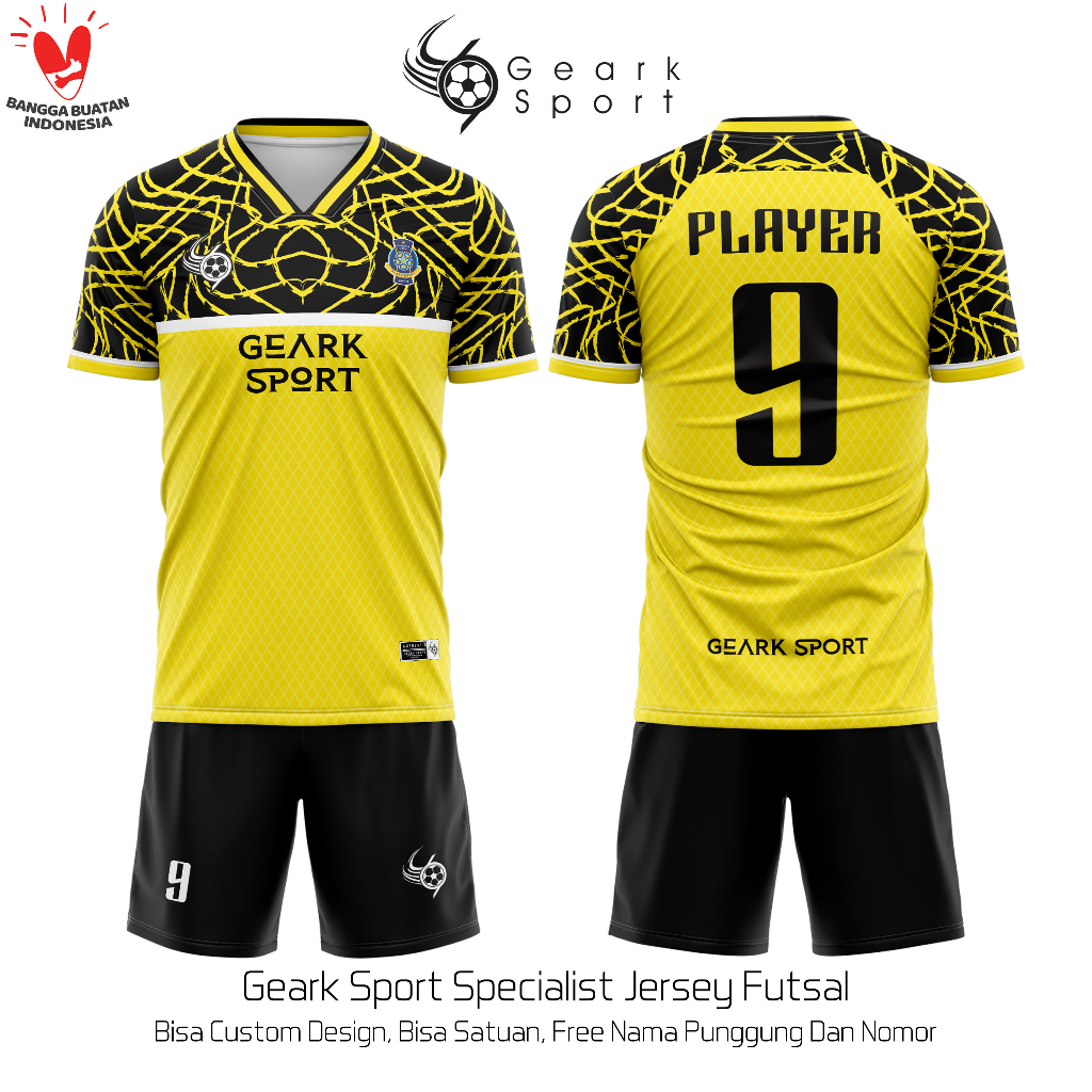 BAJU JERSEY SEPAK BOLA / FUTSAL FULL PRINTING MOTIF YELLOW BLACK TRAP TERBARU FREE NAMA DAN NOMOR PUNGGUNG