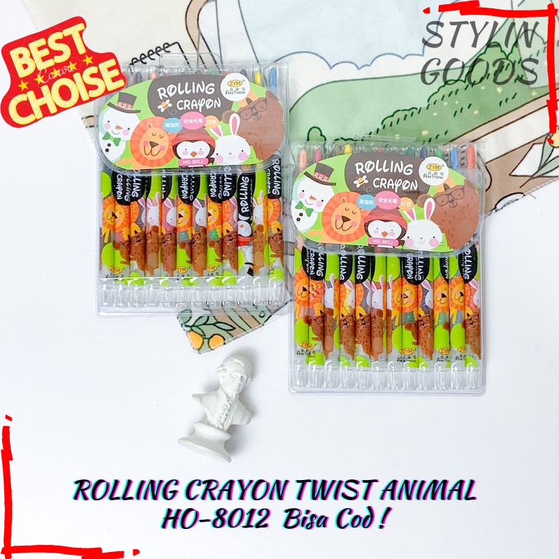 

ROLLING CRAYON TWIST ANIMAL / CRAYON PUTAR HO-8012 ISI 12 PCS TERBARU BISA COD GROSIRAN TERMURAH