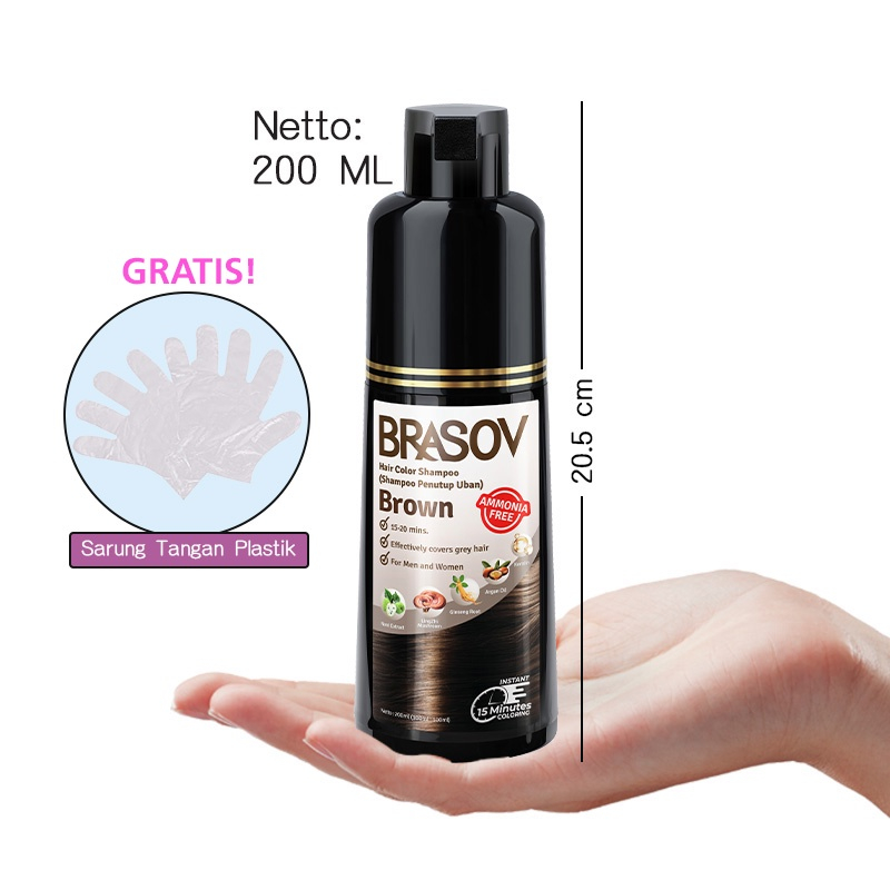 [200ML | BPOM] BRASOV Shampoo Pewarna Rambut 200 ML Ammonia Free Hair Color Shampoo Penutup Uban