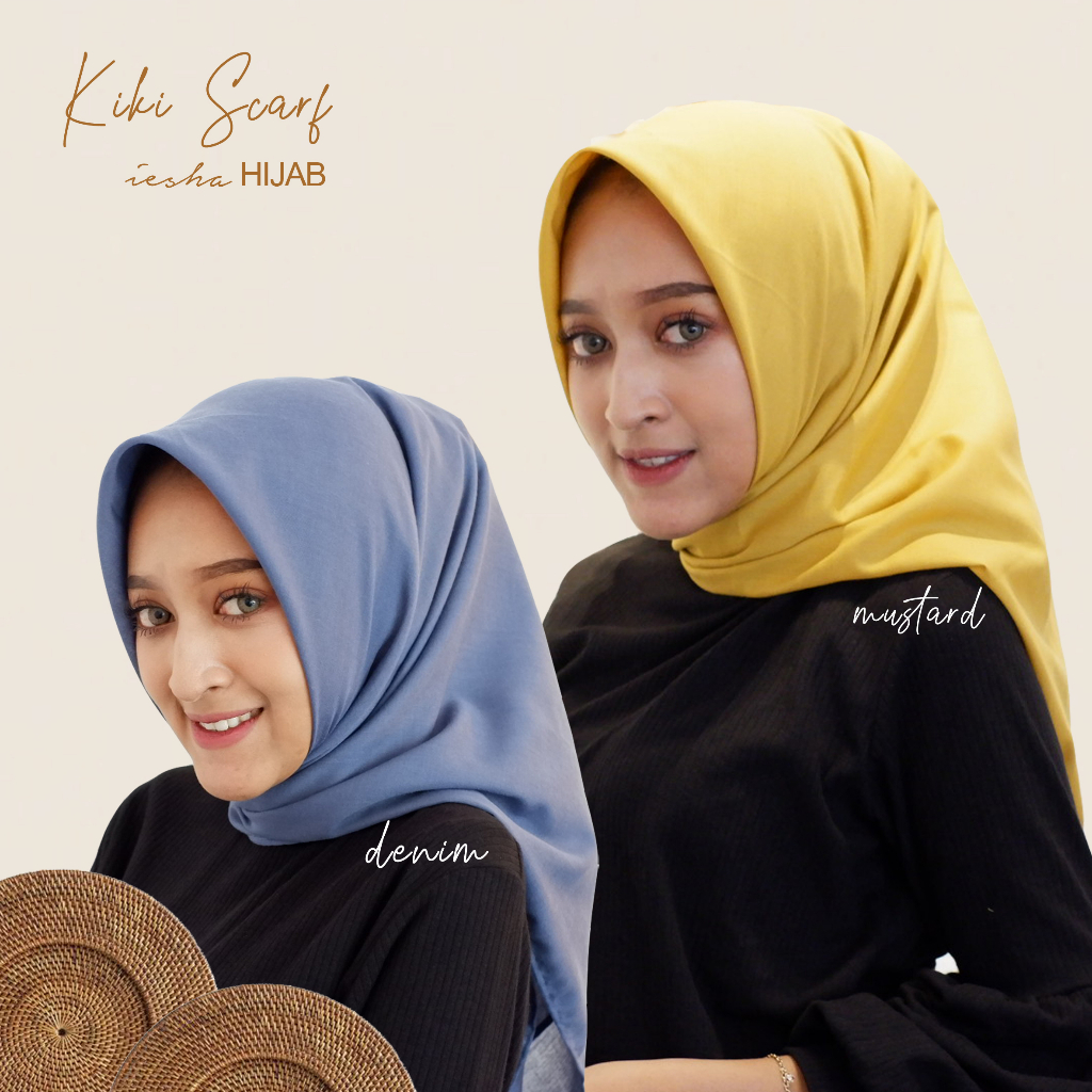 JILBAB SEGIEMPAT BAHAN KATUN WARNA DENIM, jilbab katun denim, jilbab denim, hijab biru denim, jilbab