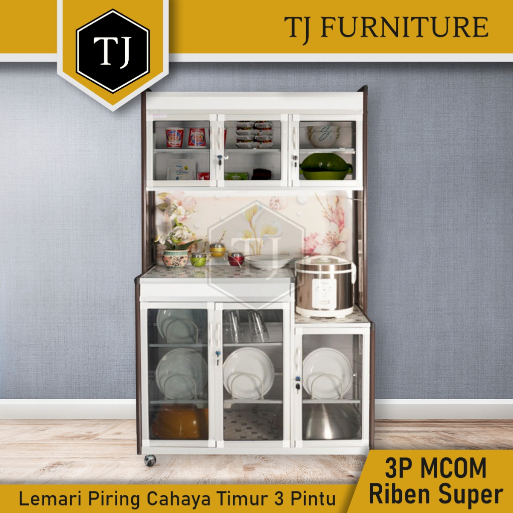 Cahaya Timur Rak Piring / Kitchen Locker / Lemari Dapur 3 Pintu - 3P MCOM Kaca Riben Super