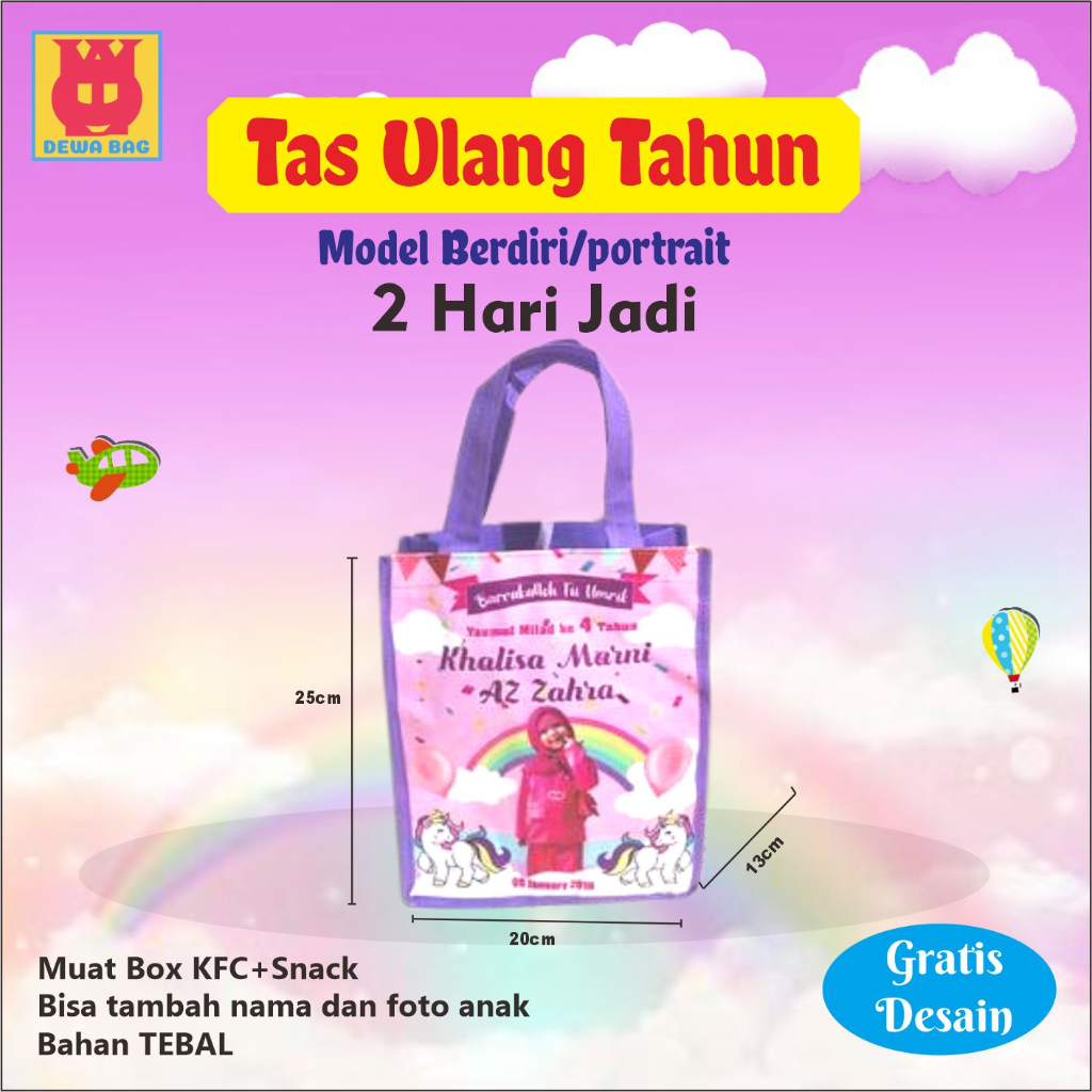 

Tas Ultah custom model berdiri/ tas ultah portrait