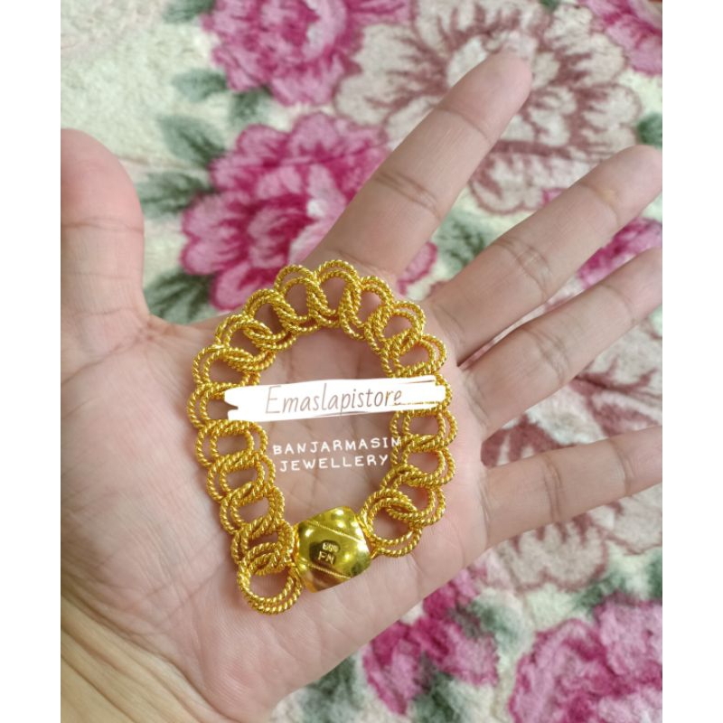 Gelang Medium Coco Anyam Gerigi Lapis Emas 999 Banjar