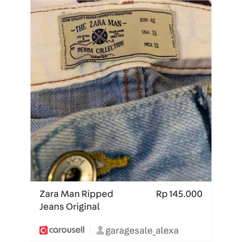 Request Preloved Zara Man Jeans Ori