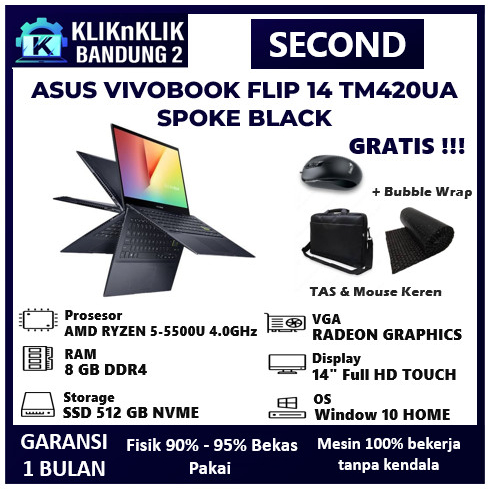 LAPTOP TOUCSCREEN ASUS VIVOBOOK FLIP 14 TM420UA AMD RYZEN 5 BEKAS