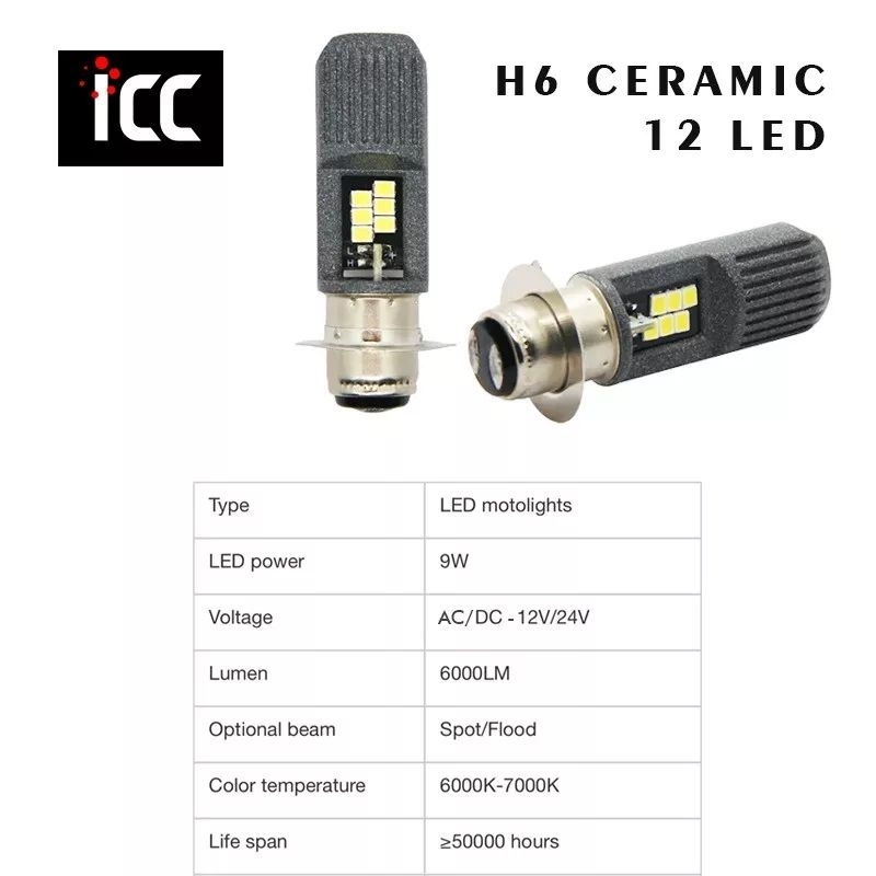 Bohlam Led H6 Ceramic 12 Led 9 watt HI LOO BEAM AC DC