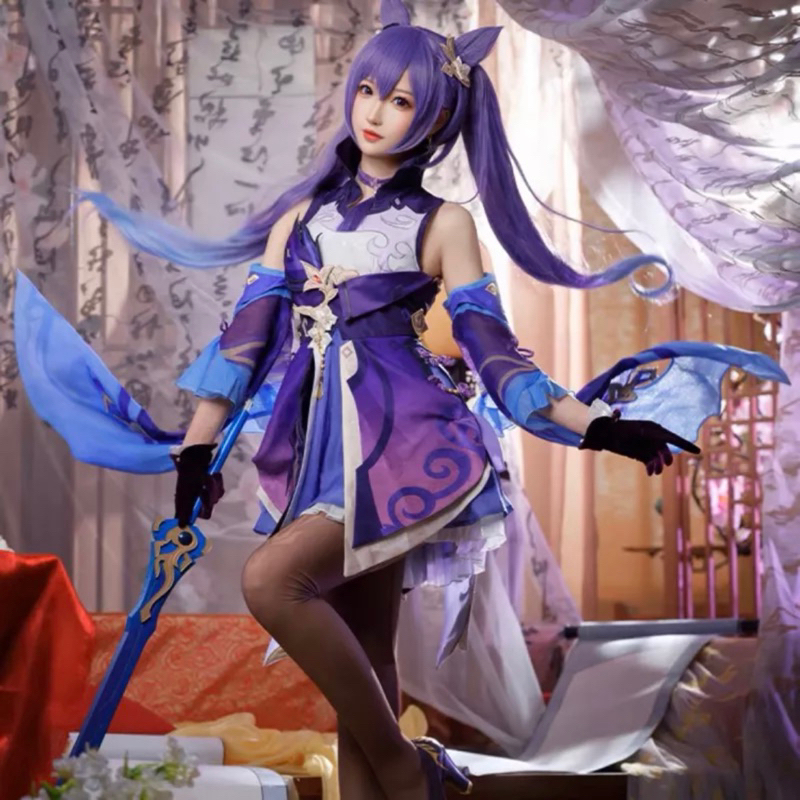 【Lolicos】Ready Genshin Impact Keqing Cosplay Costume Kostum Fullset Wig