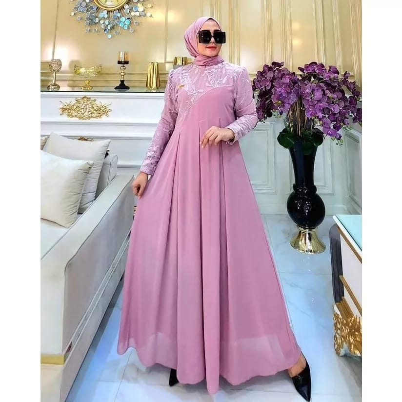 d4 - Terbaru Fashion Wanita Gamis Cendekia Dress Maxy Gamis Muslim Wanita Matt Ceruty Babydoll Full 