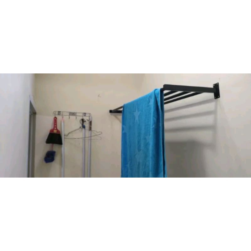 NJ - gantungan handuk besi 4 baris - bahan besi pipa kuat - jemuran baju jemuran handuk tempel dindi