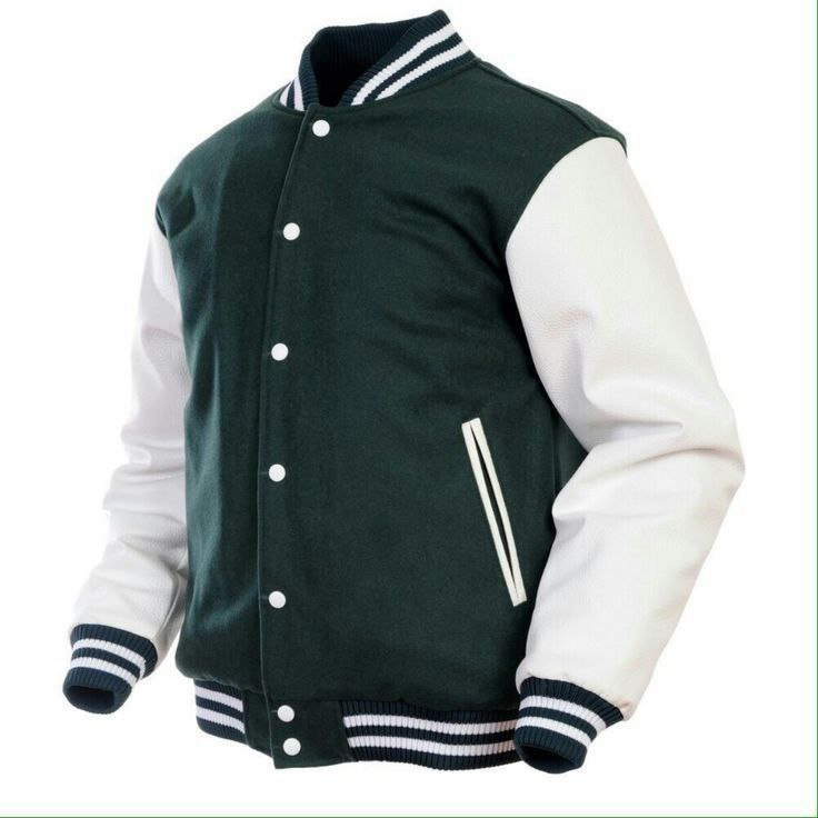 Jaket Baseball Premium Bigsize Jaket Polos Varsity Jumbo Jaket Kancing Bomber  Hijau Putih Premium D