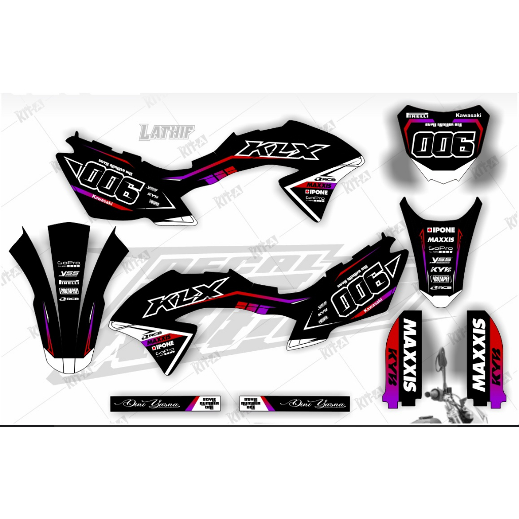 DECAL STIKER MOTOR KLX BF 150 G MOTIF MOTIF ROAD RACE HITAM GOLD