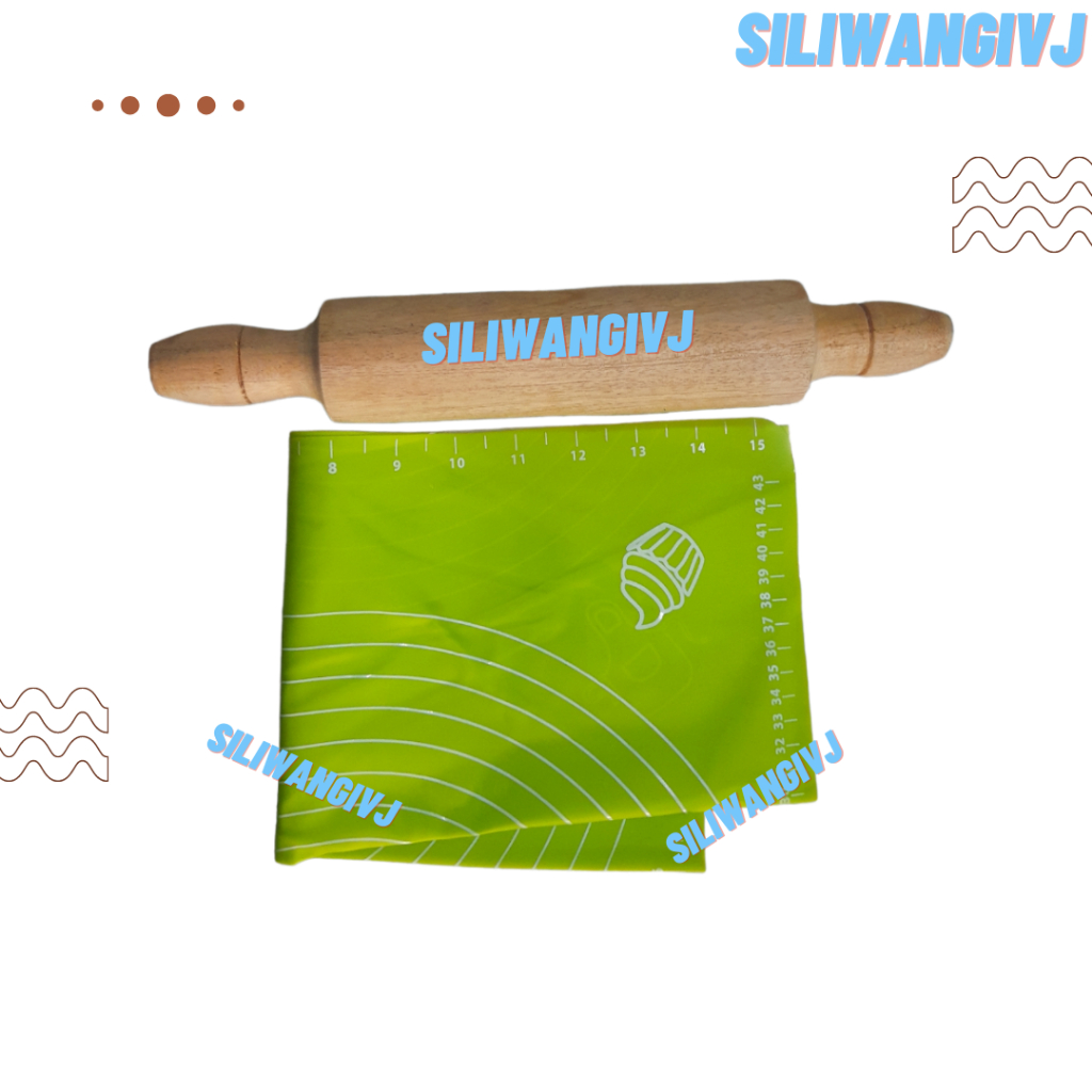 [Whispers] Alas Adonan Silikon / Matras Adonan Kue Silikon Plus Roll Pin Adonan Kue Bahan Kayu