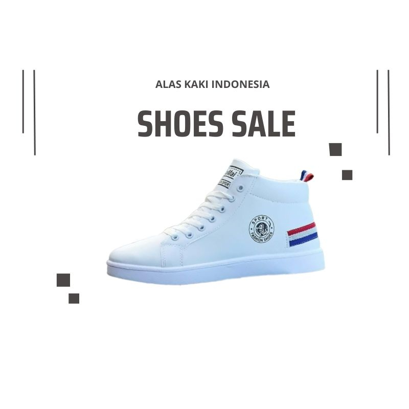 Sepatu Boots Pria Putih LIst Merah Sepatu Putih Tinggi Cowok Terbaru Terlaris 2023 Sepatu Bot Laki L