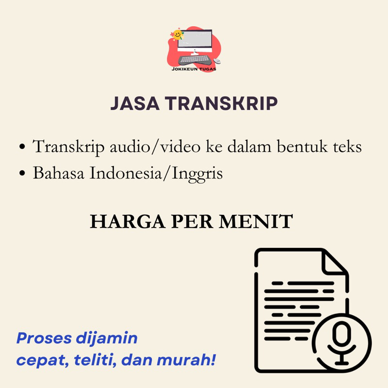 Jasa Transkrip Wawancara Verbatim Audio Video ke Teks Bahasa Indonesia Inggris Cepat Express Kilat M