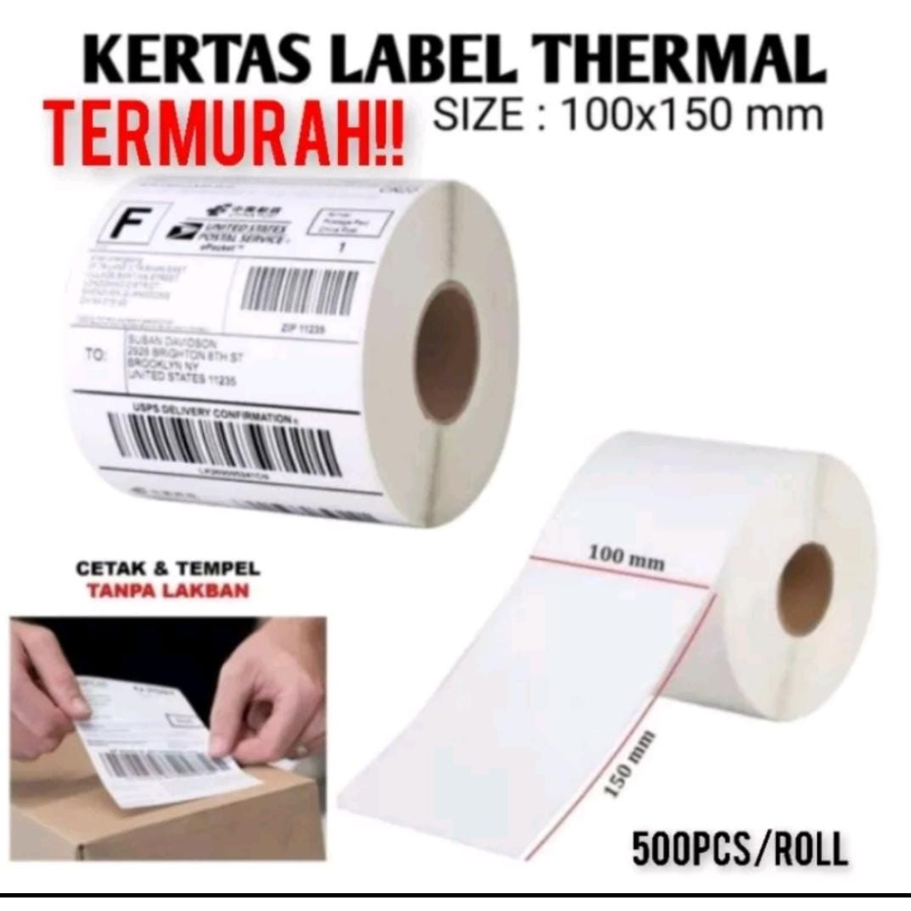 

Kertas Label Sticker Thermal 100 x 150 mm isi 500 pcs Full Murah