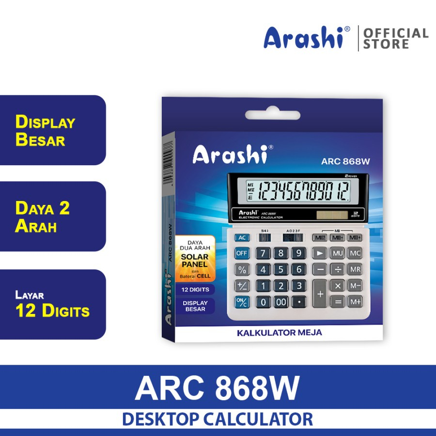 

Arashi Kalkulator Calculator ARC 868W 12 Digit Layar Besar ORIGINAL