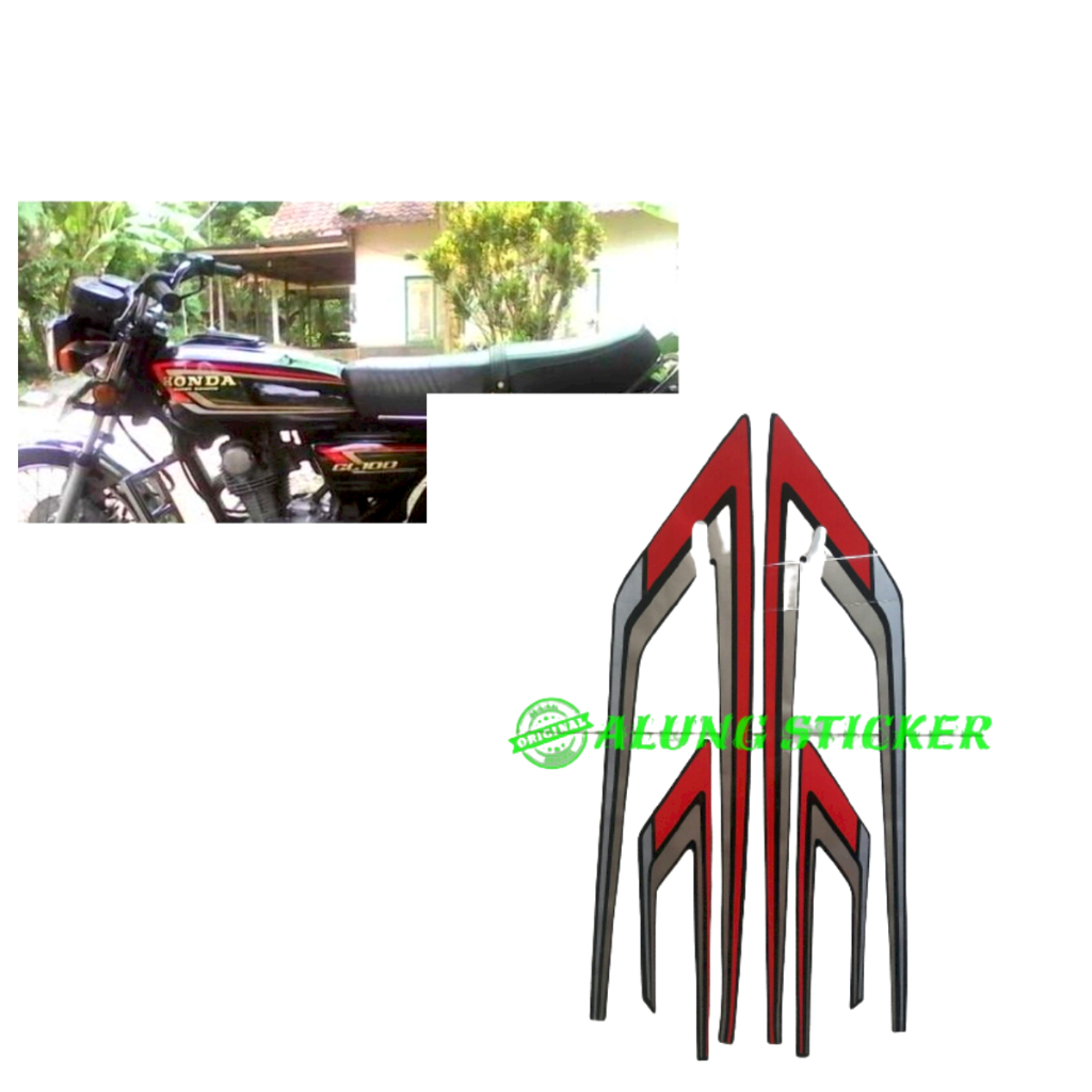 STIKER STRIPING LIS LES BODY MOTOR HONDA GL 100 TAHUN 1994 MERAH 1SET STANDAR