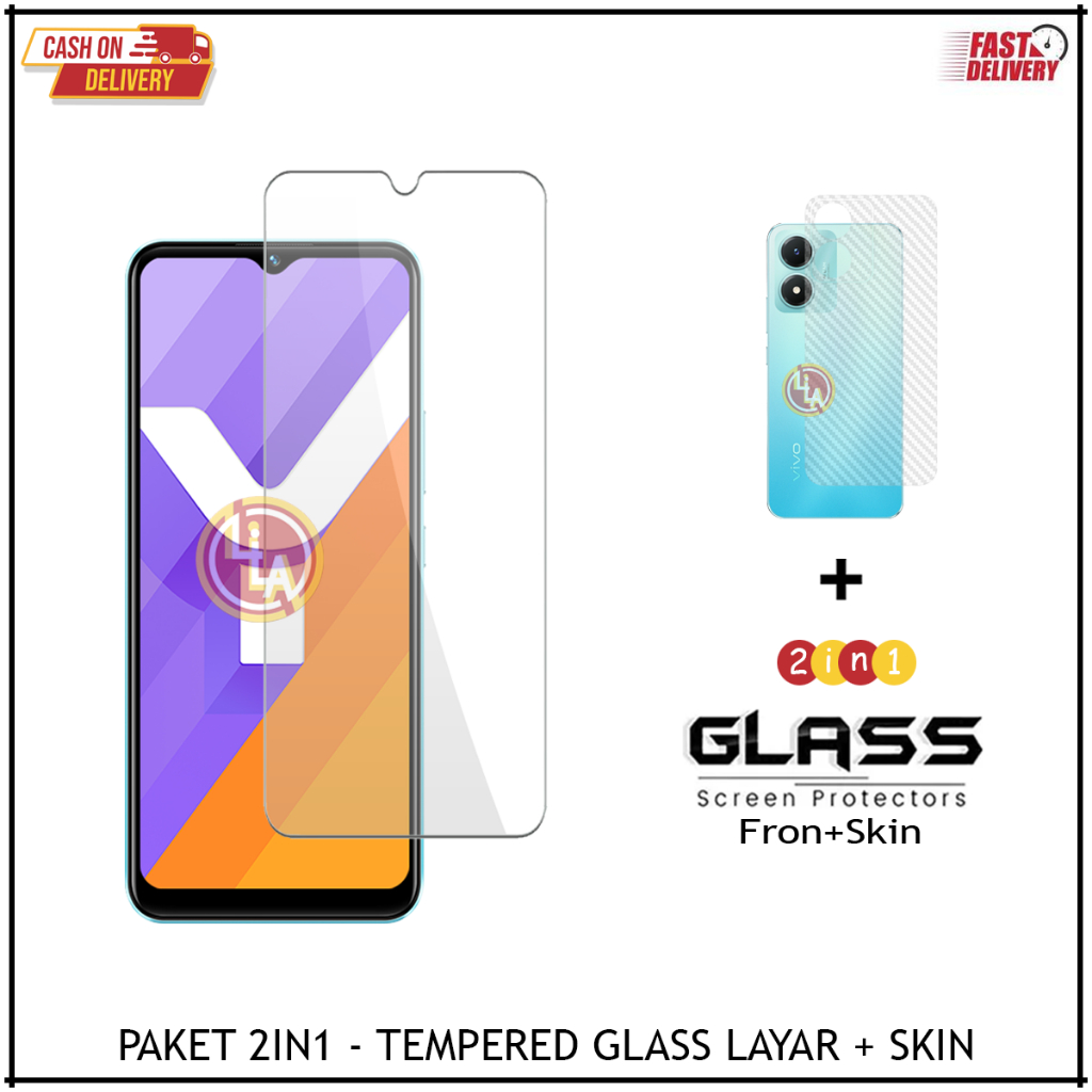 Tempered Glasss Layar Clear + Skin Carbon 3D Vivo Y30,Y30I,Y31,Y31S,Y32,Y33,Y33E,Y33S,Y33T,Y33S 5G,Y35,Y50,Y50T,Y51,Y51A,Y51S,Y52S,Y52 5G,Y52S T1,Y52T,Y53S,Y53S 5G,Y54S,Y55,Y55 5G,Y55S,Y55S 2023,Y56  Screen Protector Anti Gores Kaca