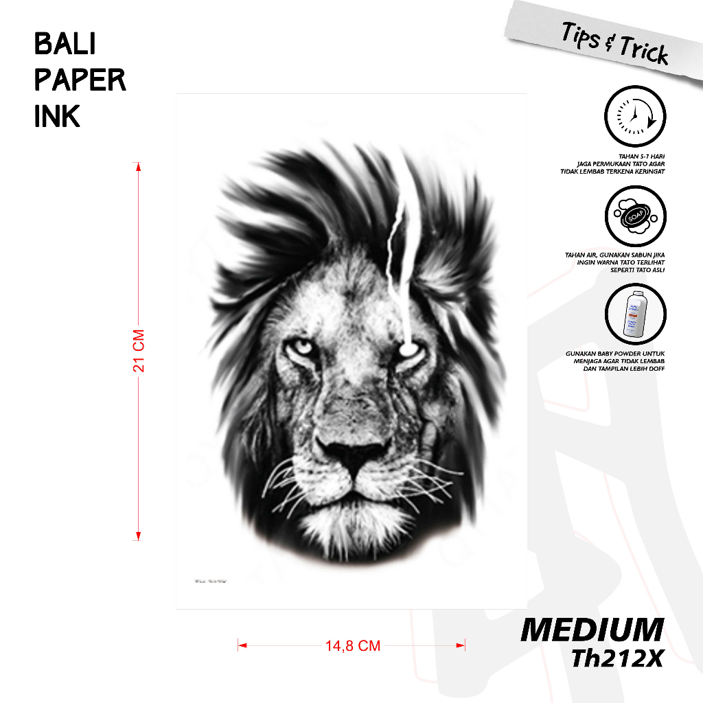 Bali Paper Ink TH212X Lion Tato Temporer Basic Bali Paper Ink Olschool - Tato Lengan