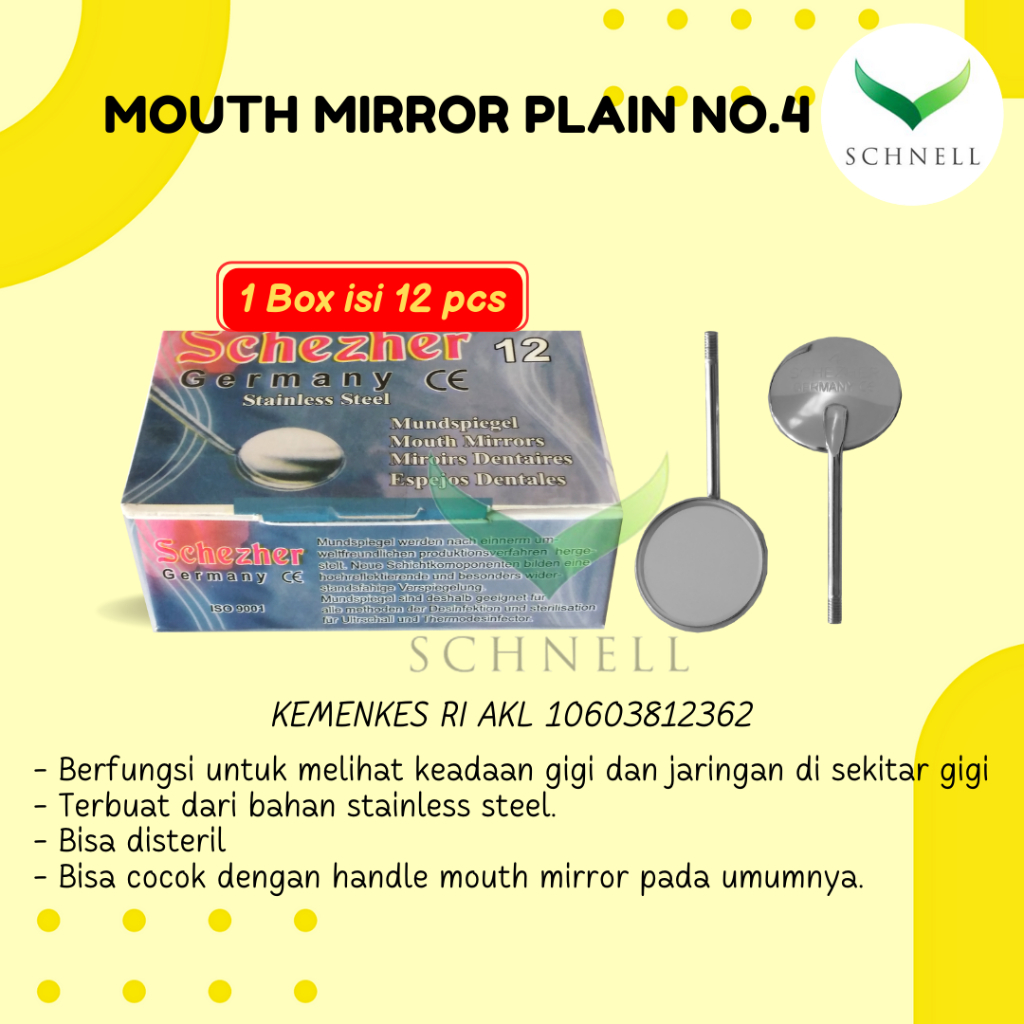 Mouth Mirror /Kaca Mulut Plain No.4 & 5 (12 pcs per box) Hrg per box Schezer