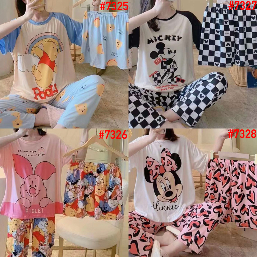 LEISURE WEAR Setelan Piyama Wanita CP 3in1 Baju Tidur Bobo Karakter Motif Korea Spandex Import
